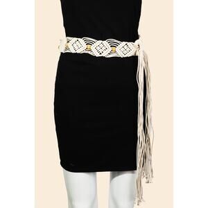 Boho Pattern Braided Belt Ivory